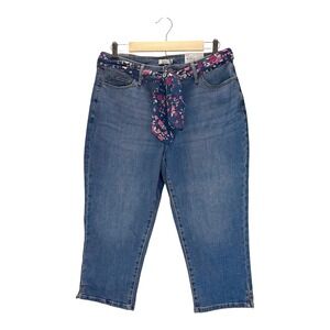 NWT Croft & Barrow Capri Mid Rise Jeans Size 12 Blue Denim‎ Floral Belt